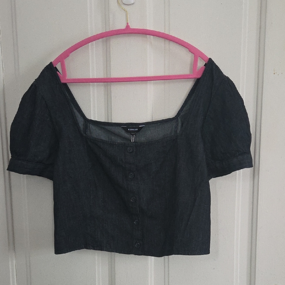 Express Black Denim Button Front Top